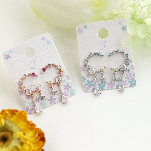 Opal Moon Crystal Drop Korean Earrings - 2 colors
