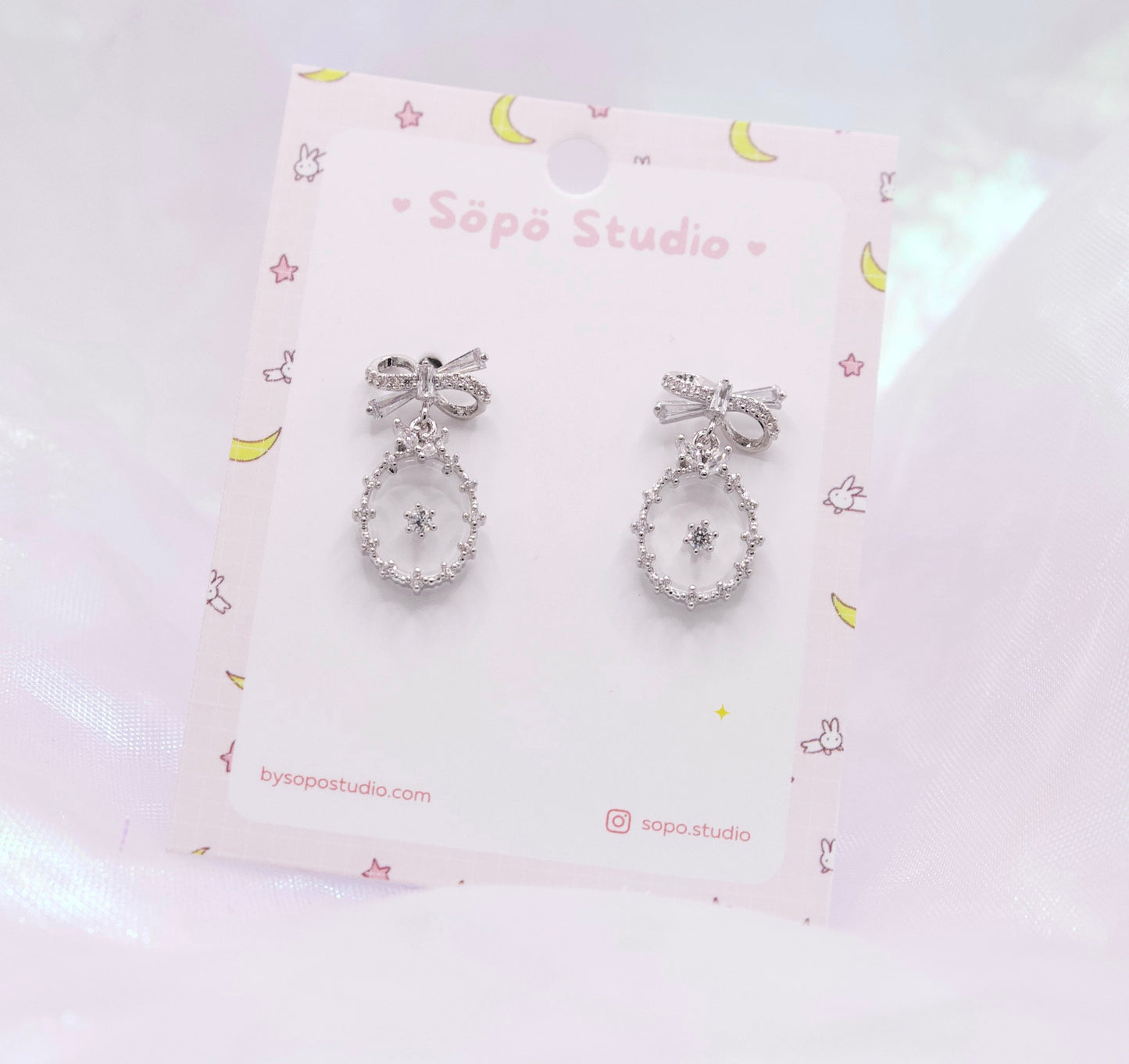 Korean Glass Ribbon Glamorous Dangle Earrings