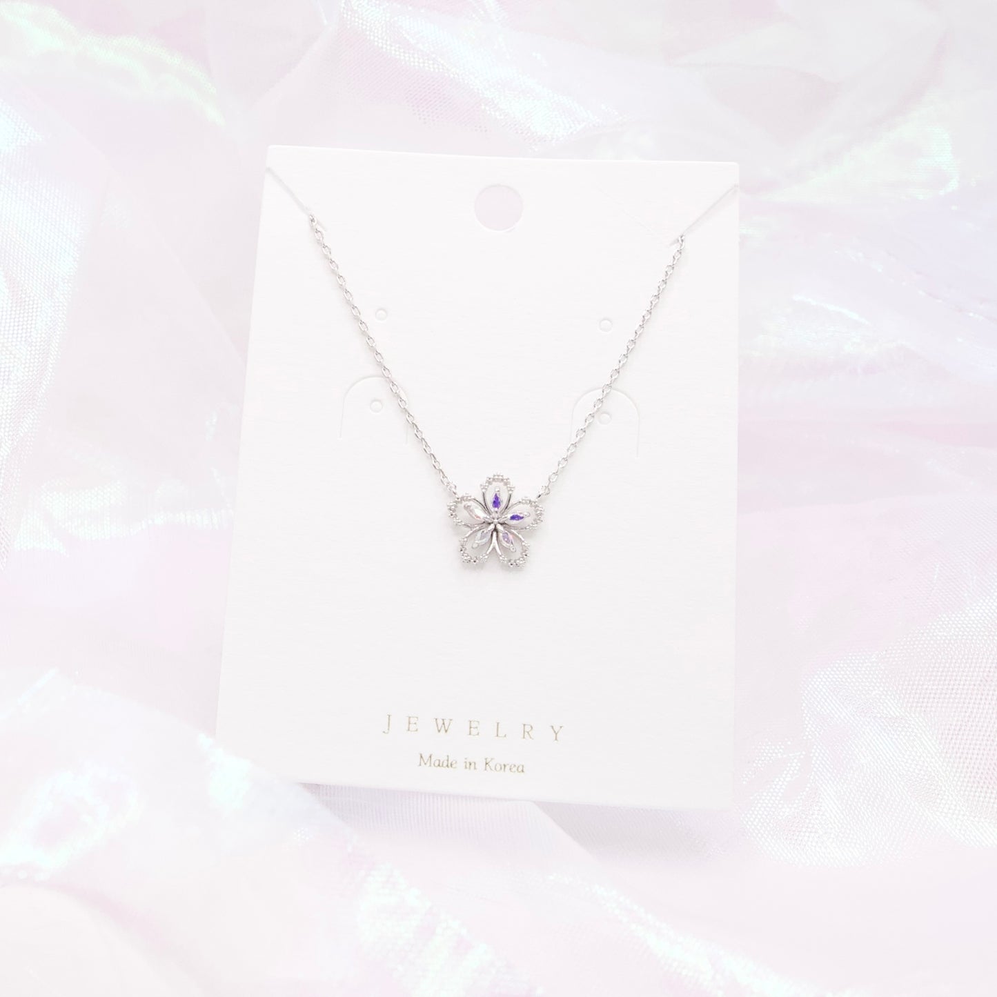 Glass Crystal Flower Pendant Necklace - Made in Korea