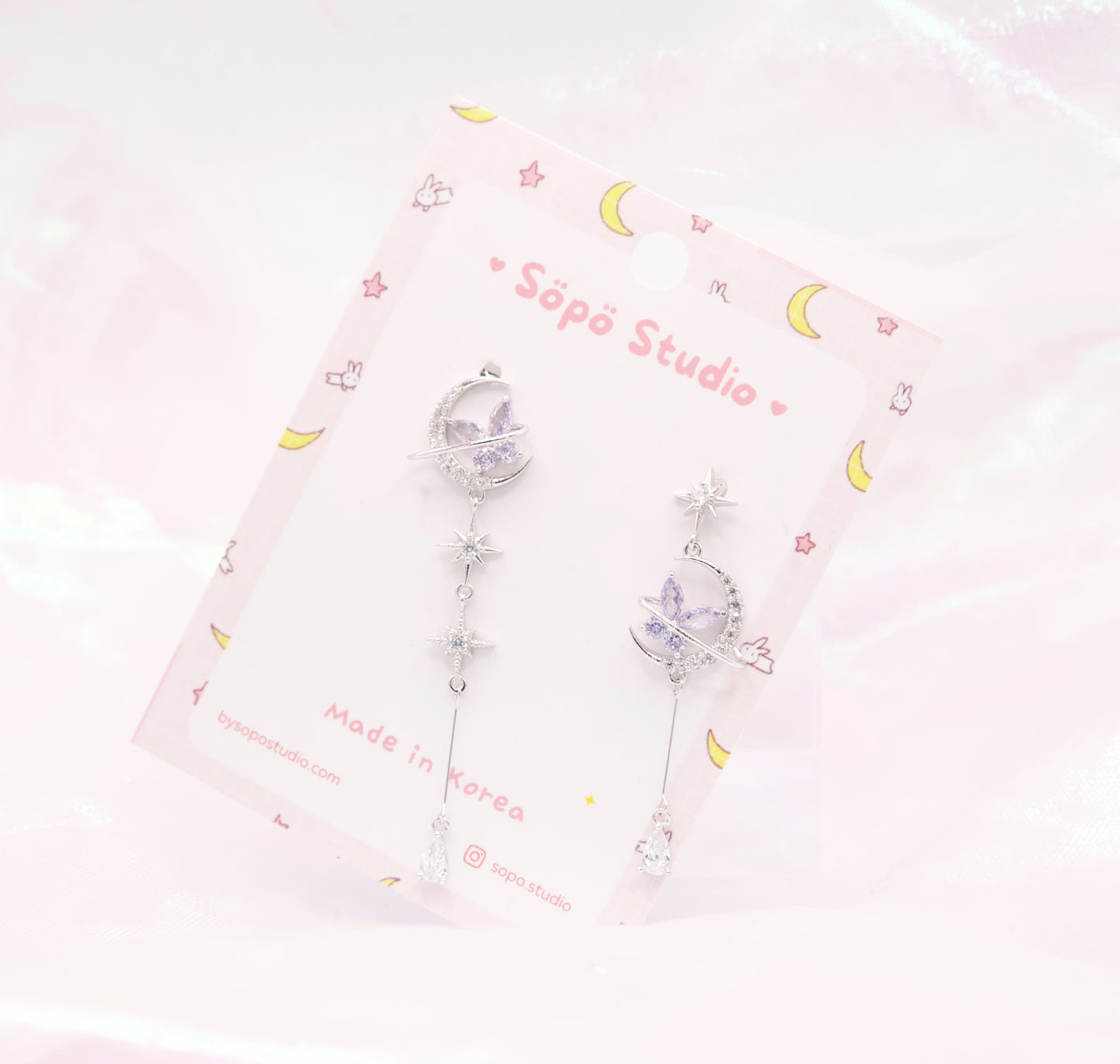 Asymmetric Butterfly Planet Dangle Korean Dainty Style Earrings