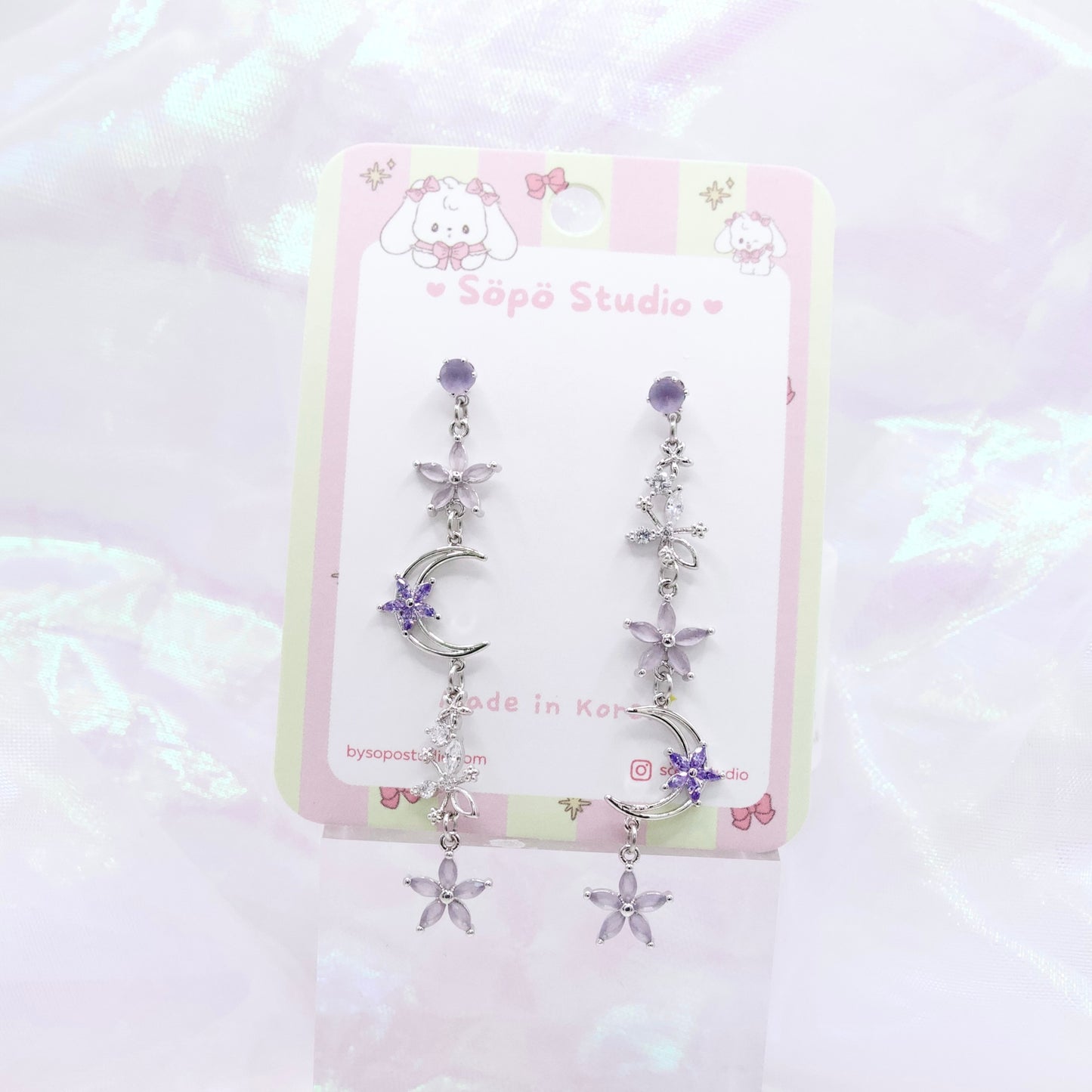 Moon Flower Asymmetrical Fairy Garden Korean Dainty Style Earrings - 2 colours