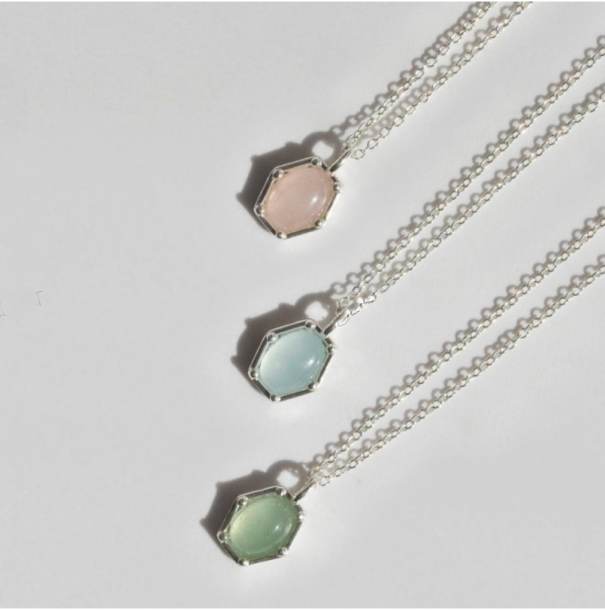 Sterling Silver Natural Stone Elegant Korean Necklace - Aquamarine/Agate Stone