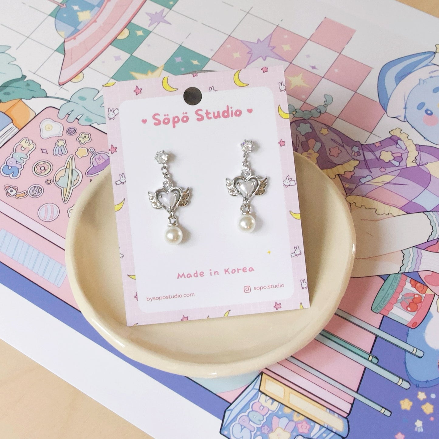 Holic Angel Stone Dangle Earrings - 2 colors