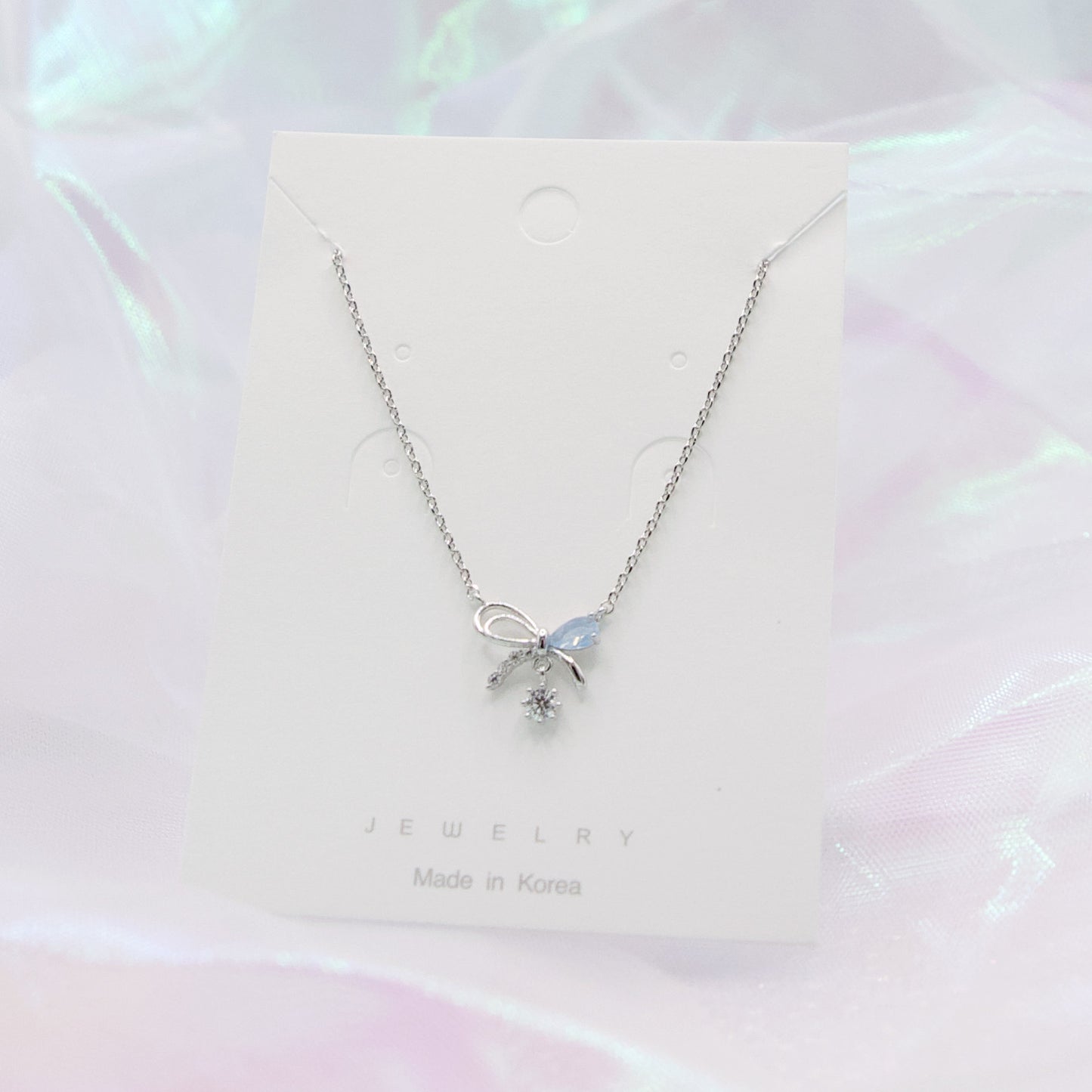 Korean Petit Cute Bow Crystal Drop Necklace