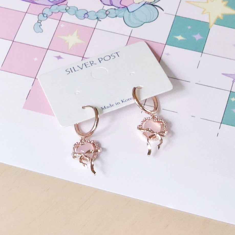 Heart Drop Ribbon Hoop Earrings - 2 colors