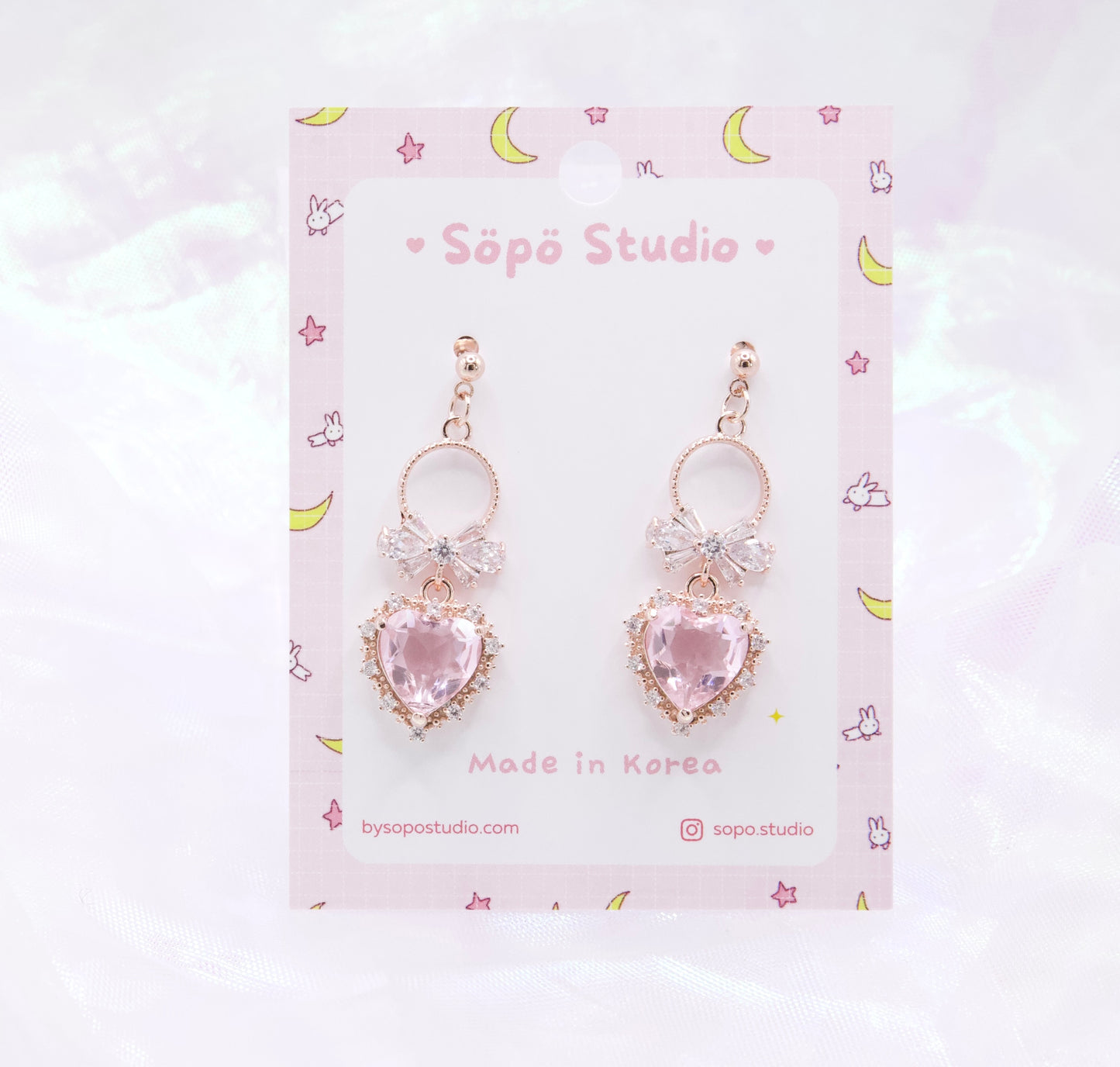 Cute Pink Heart Dangle Korean Earrings