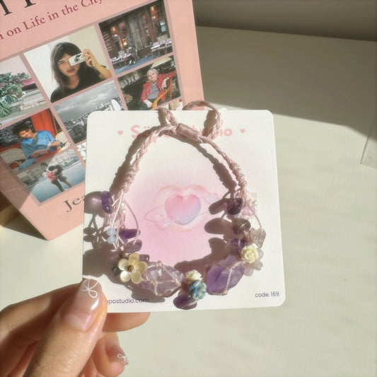 Amethyst Flower Cottagecore Macrame Bracelet