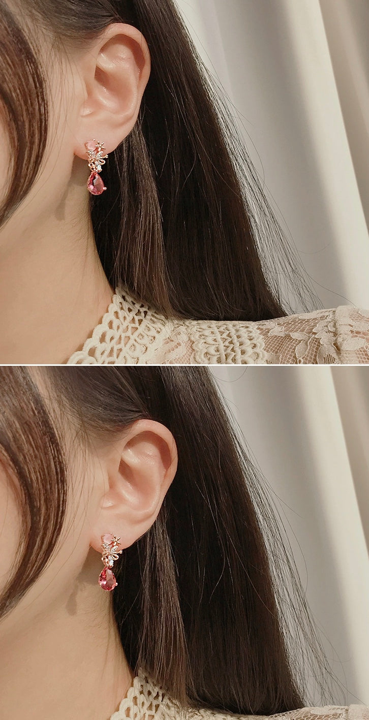 Korean Magical Flower Blossom Crystal Drop Dainty Earrings