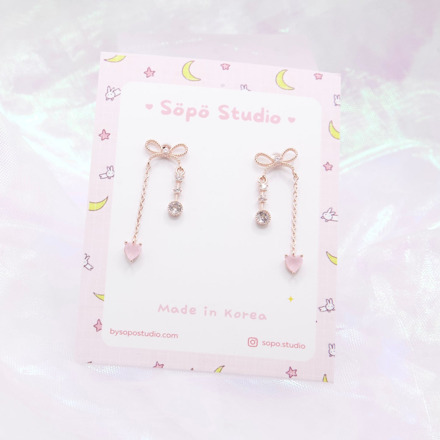 Cute Pastel Ribbon Rose Gold Korean Earrings