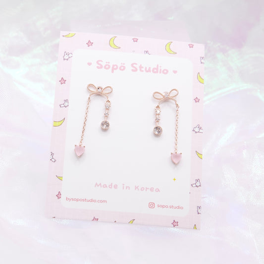 Cute Pastel Ribbon Rose Gold Korean Earrings