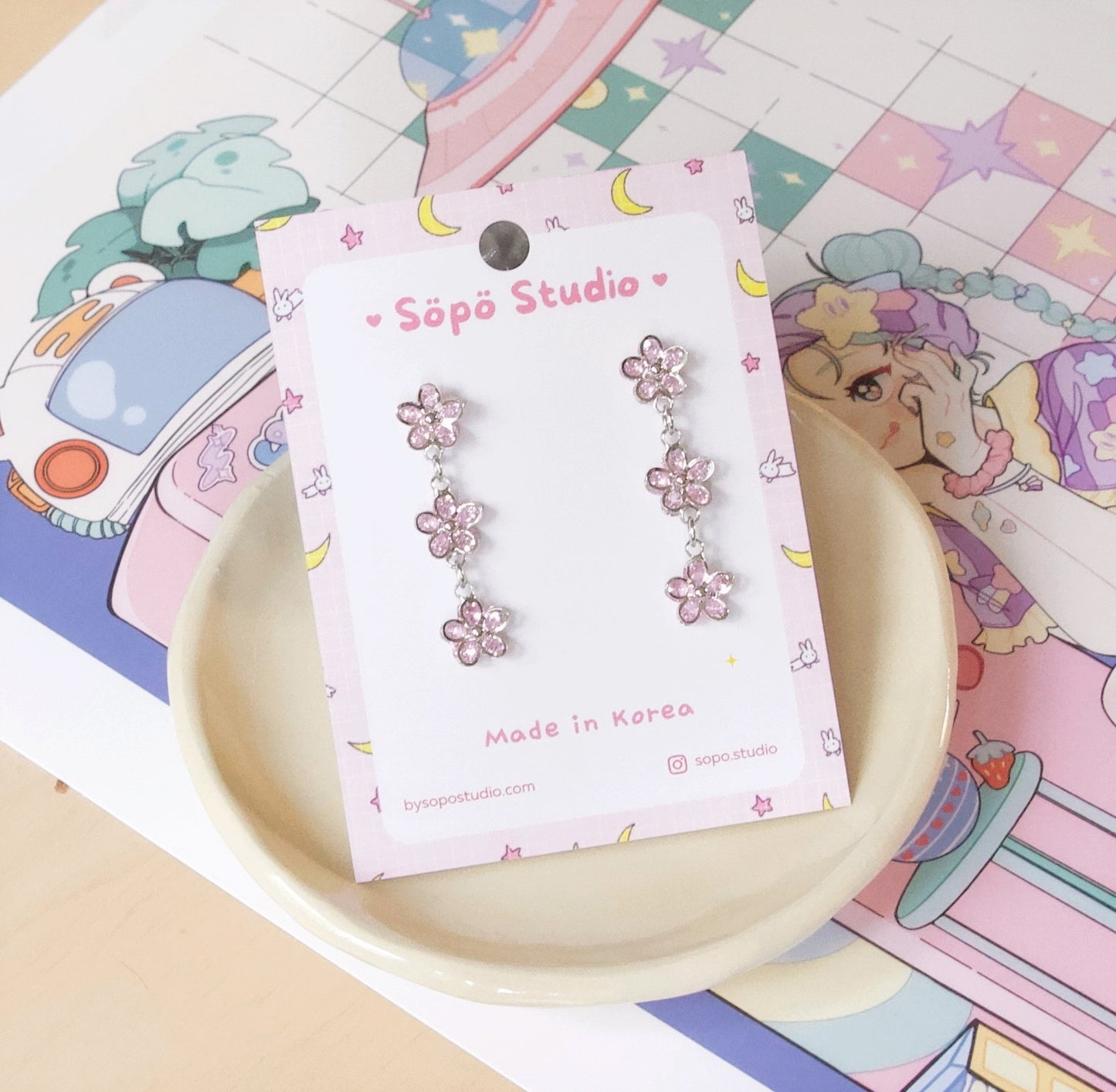 Dainty Petit Sakura Pastel Pink Korean Earrings