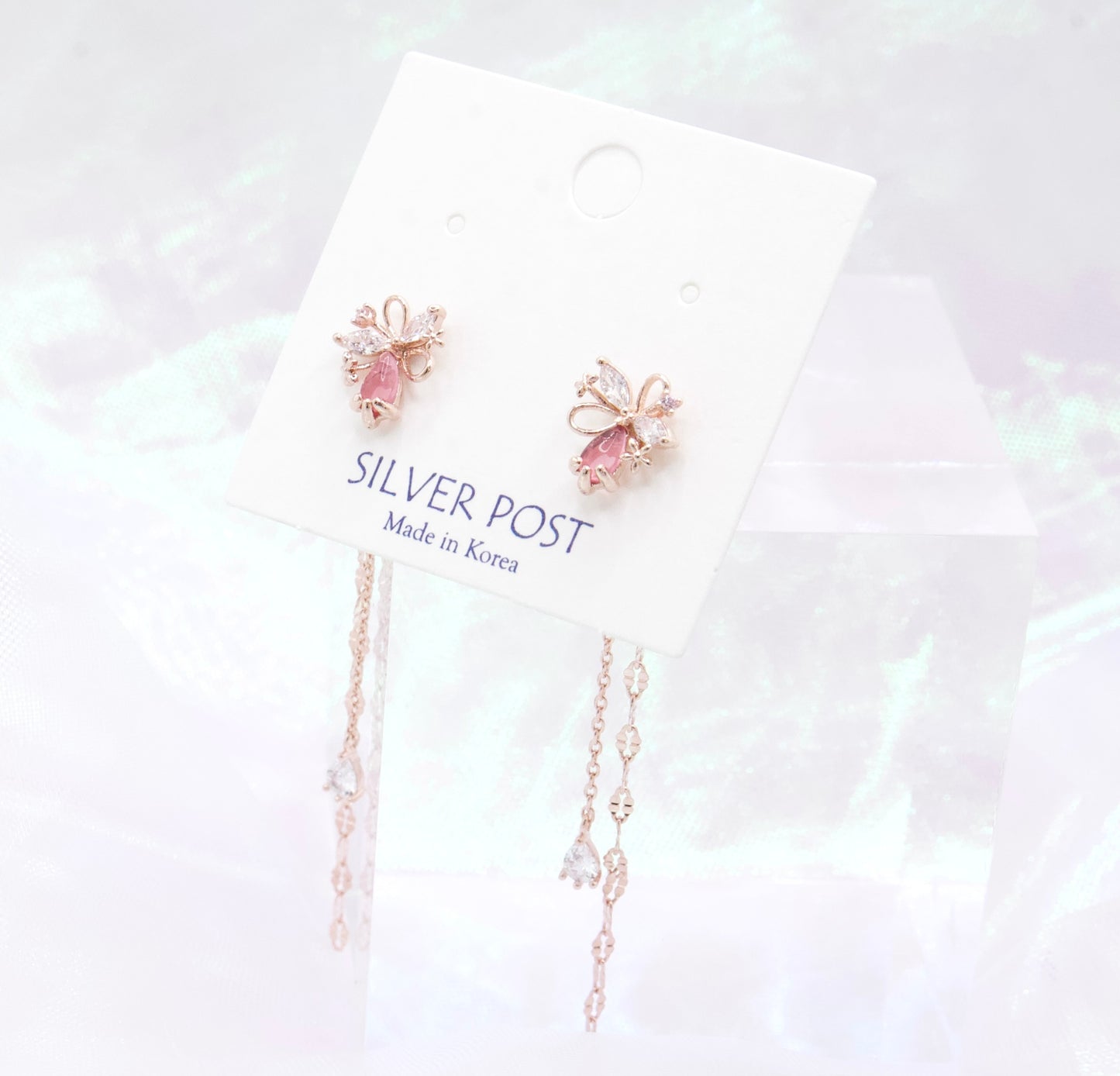 Red Flower Chained Drop Cute Korean Earrings - 2 Colors