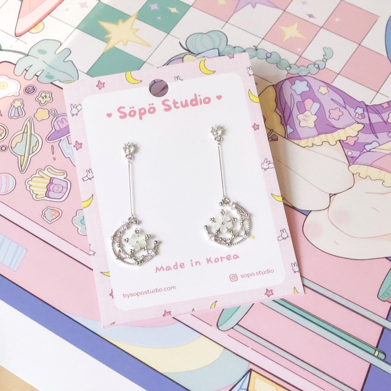 Moon Floral Elegant Dangle Earrings