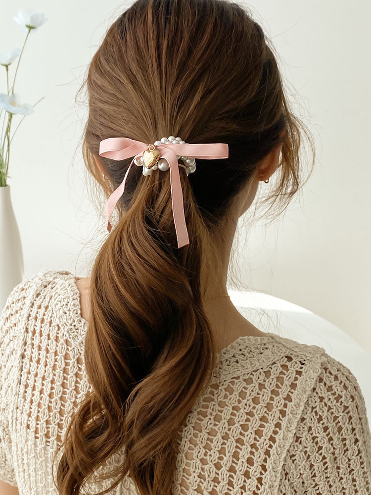 Ribbon Petit Heart Pearl Scrunchie