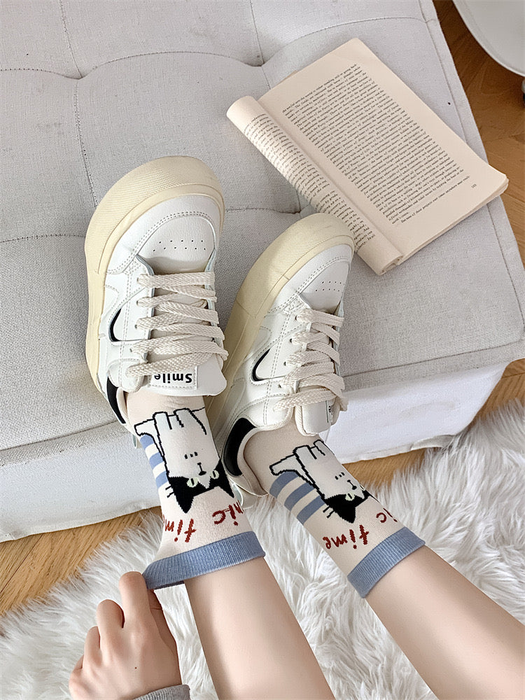 Cute Illustration Cat Bunny High Collar Socks