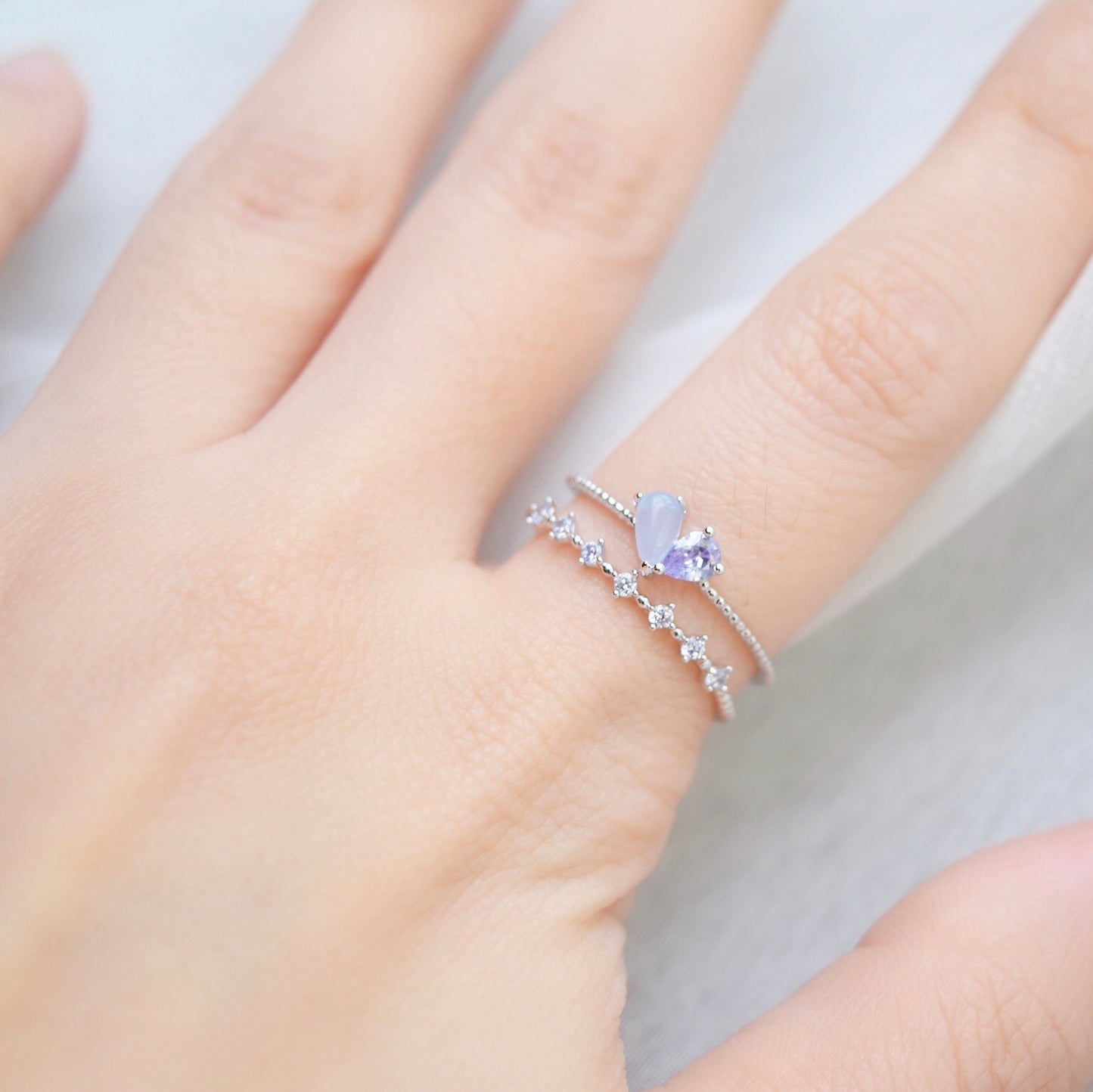 Blue Crystal Heart Layered Adjustable Cute Rings