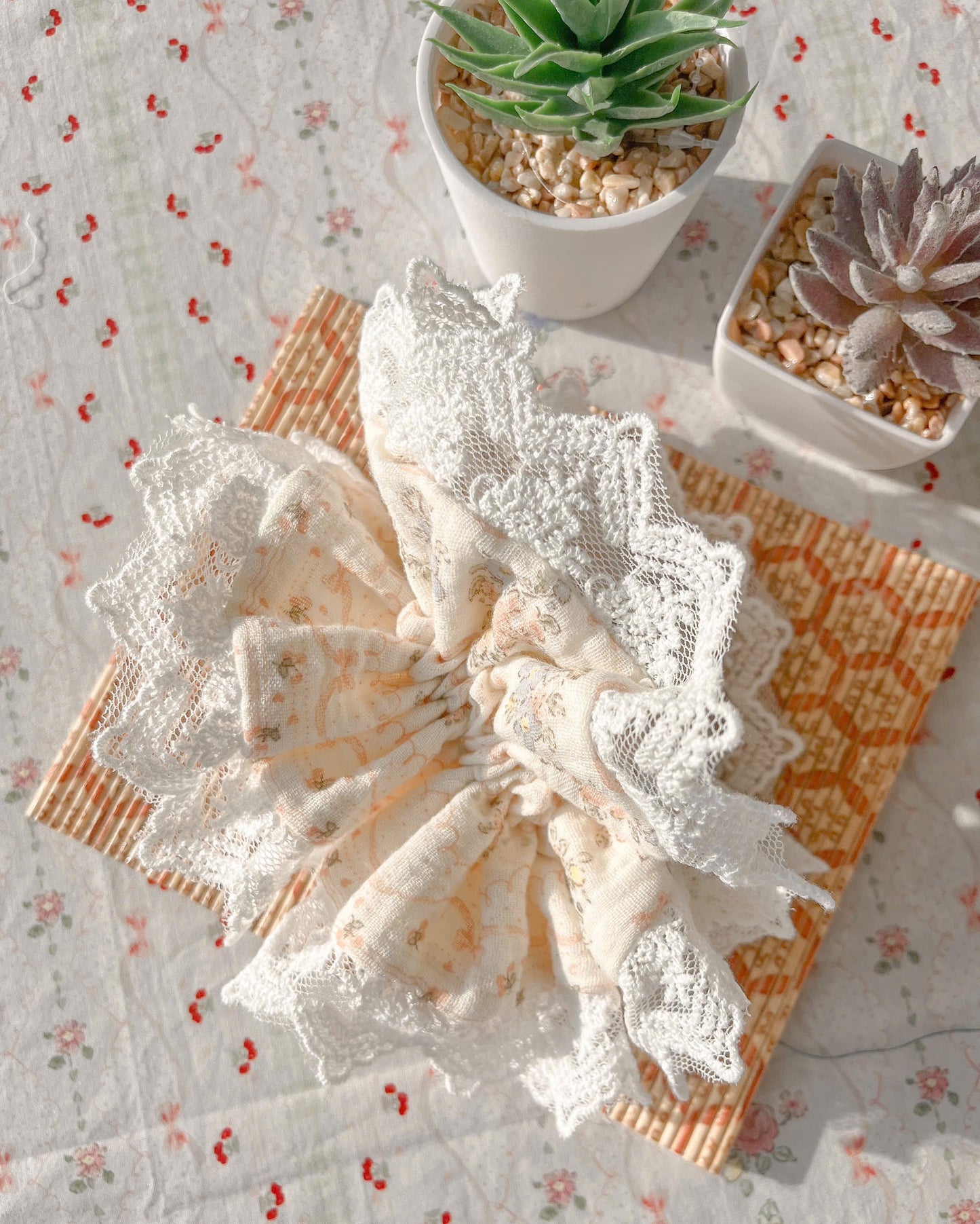 Double Layered Summer Muslin Lace Scrunchie