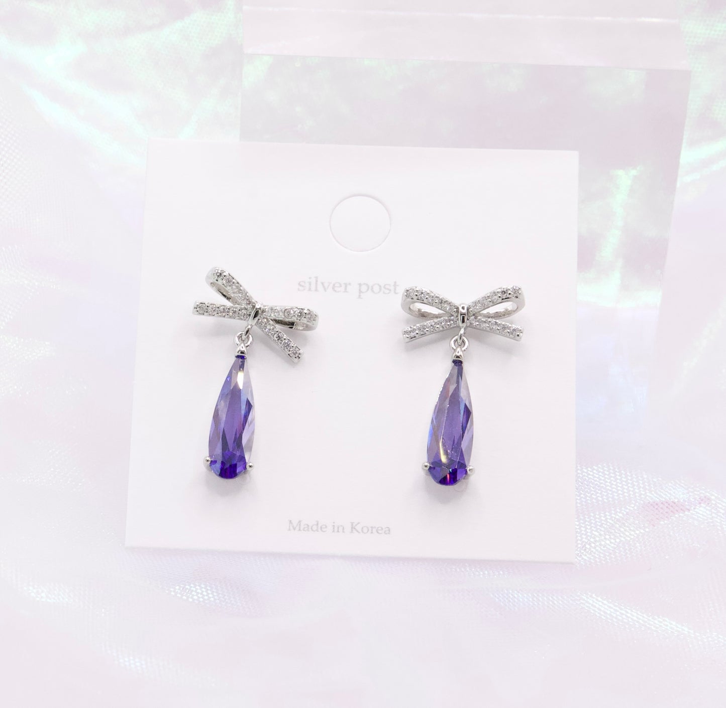 Ribbon Water Drop Violet Elegant Bridal Korean Earrings