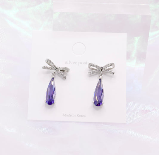 Ribbon Water Drop Violet Elegant Bridal Korean Earrings