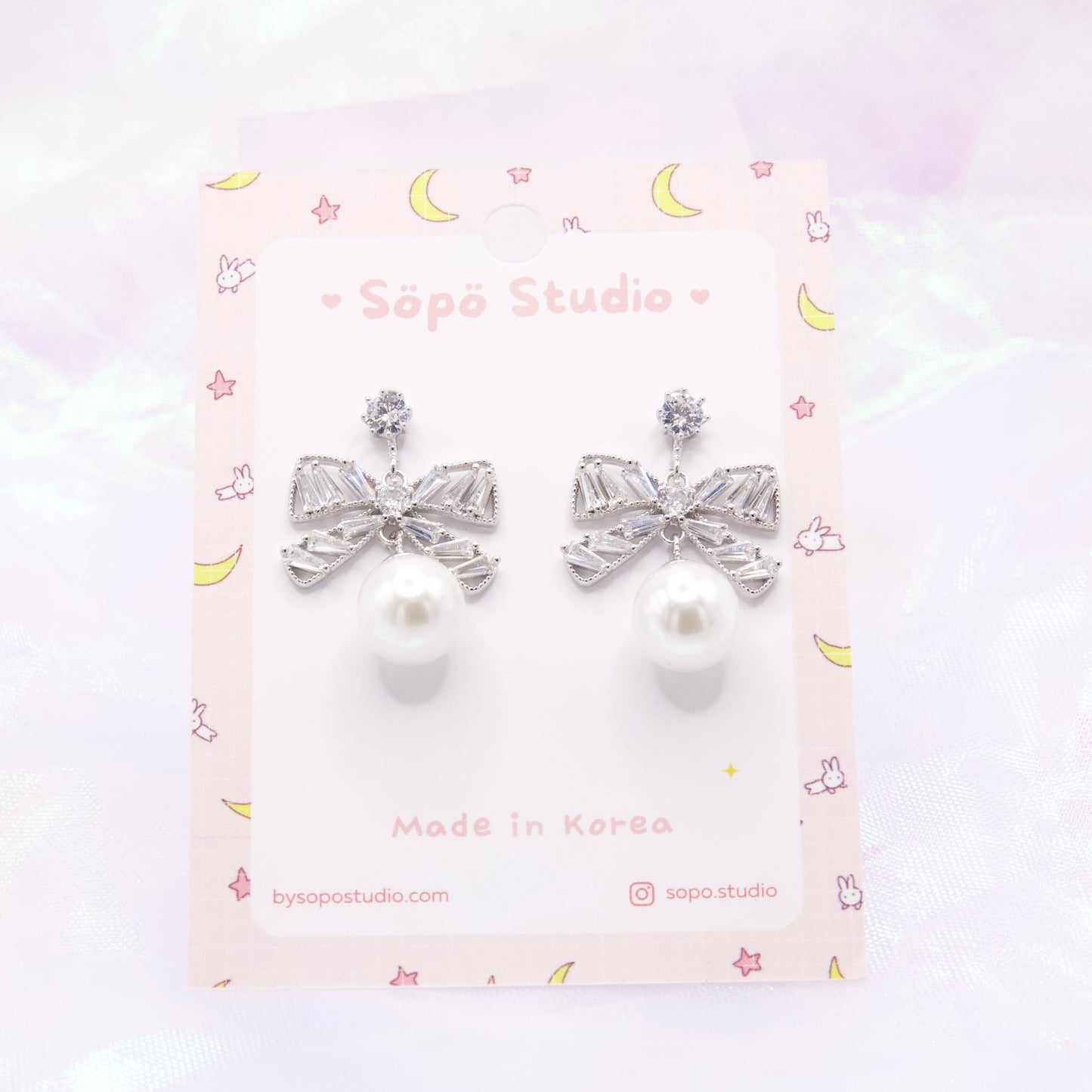 Elegant Ribbon Pearl Drop Korean Earrings