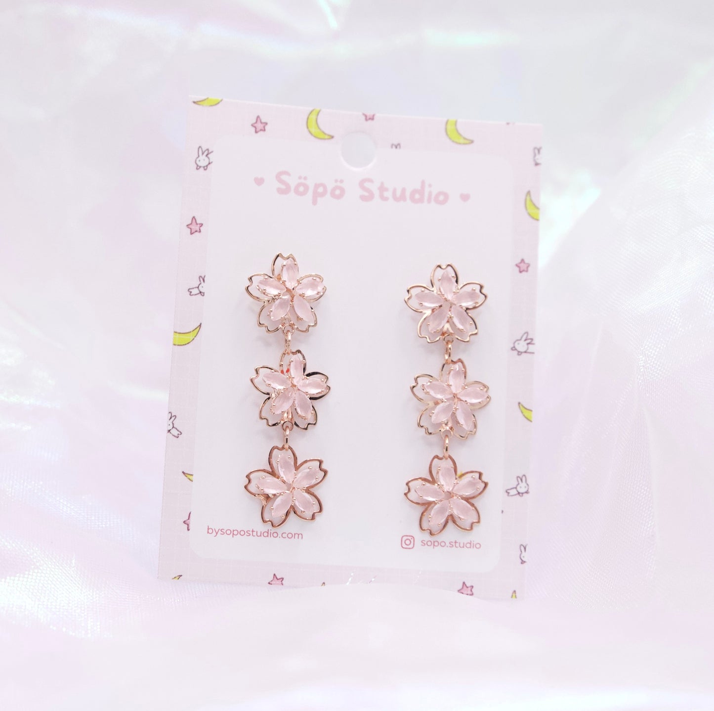 Sakura Pink Stone Cute Dainty Style Dangle Earrings