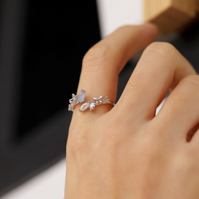Pastel Blue Crystal Adjustable Ring