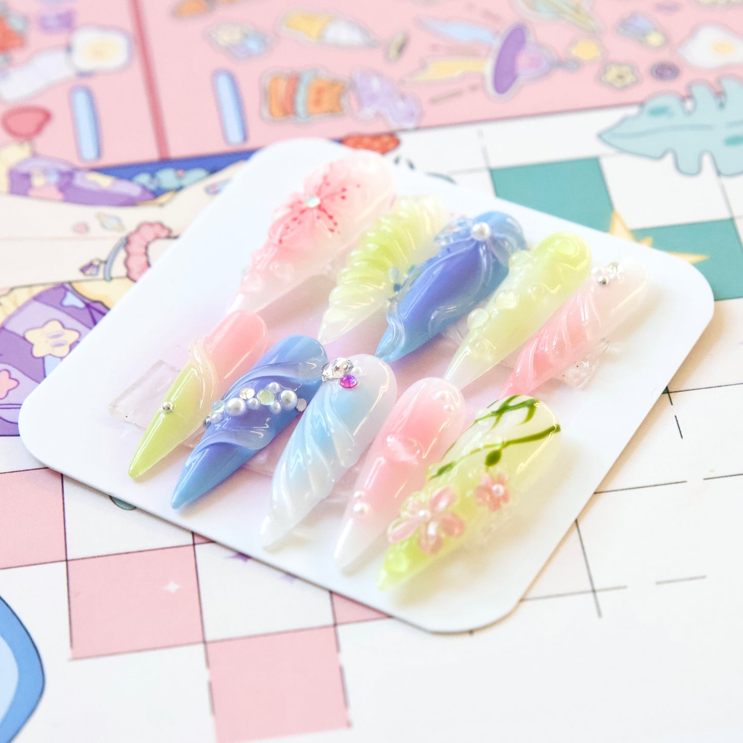Lily Flower Garden Hand Draw 3D Gel Handmade Press-on Nails