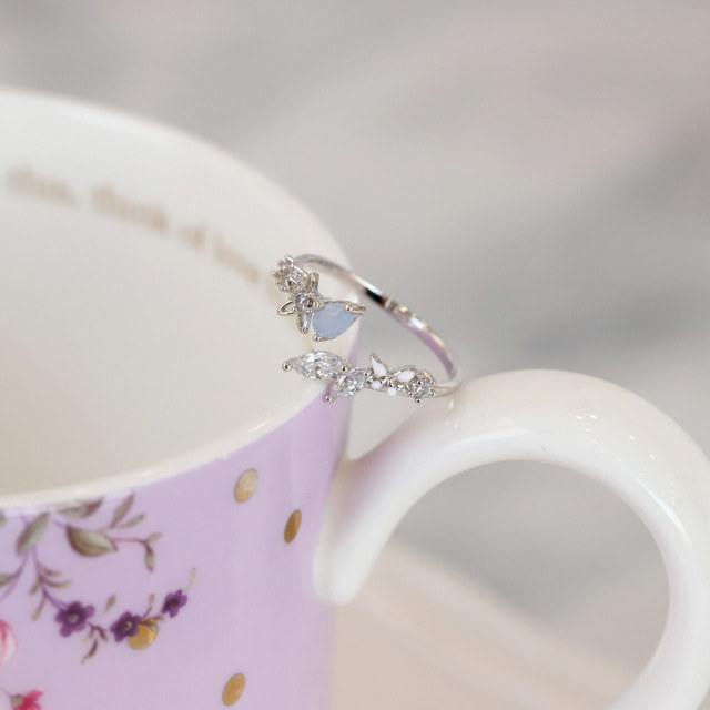Pastel Blue Crystal Adjustable Ring