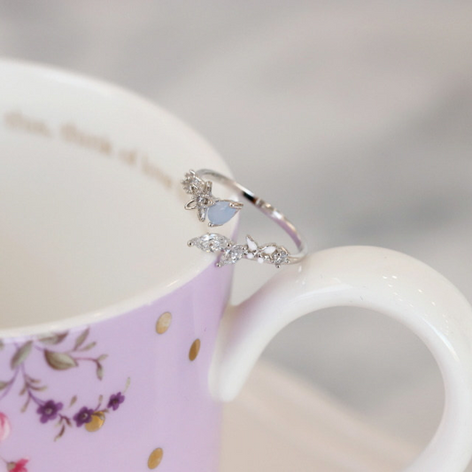 Pastel Blue Crystal Adjustable Ring