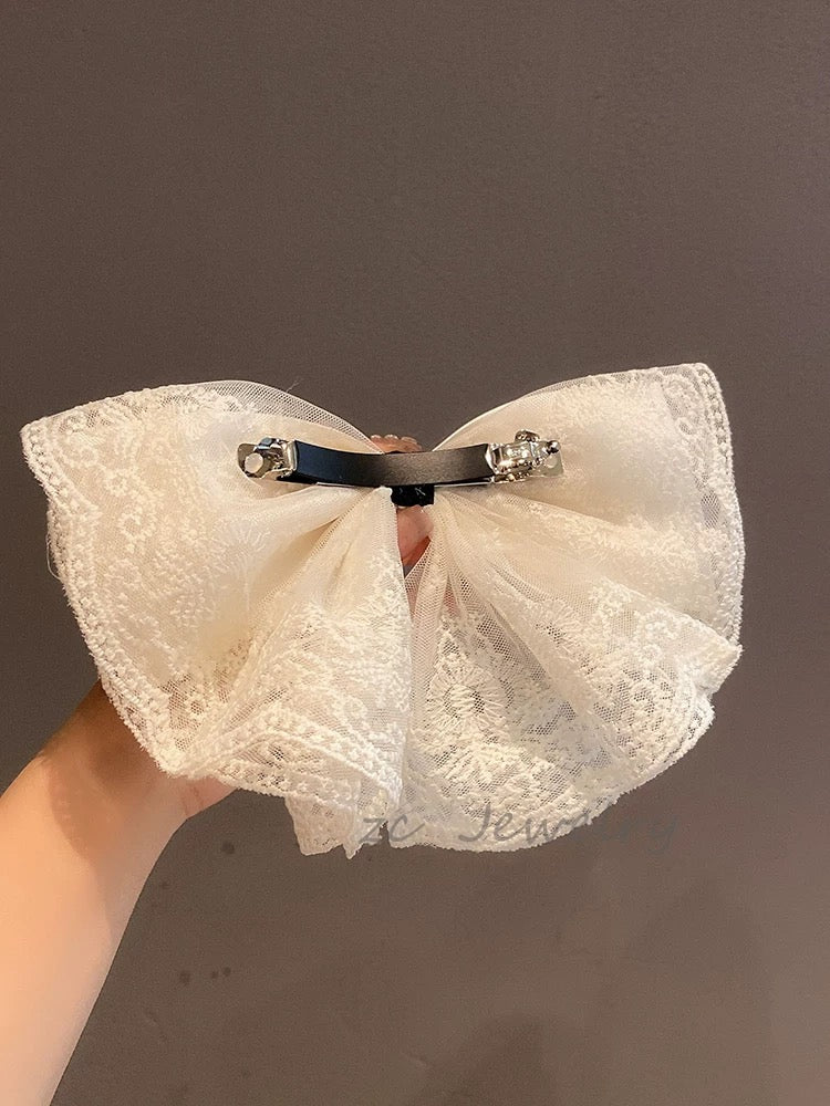 Laced Silk Jumbo Bow Hair Clip - 2 colors
