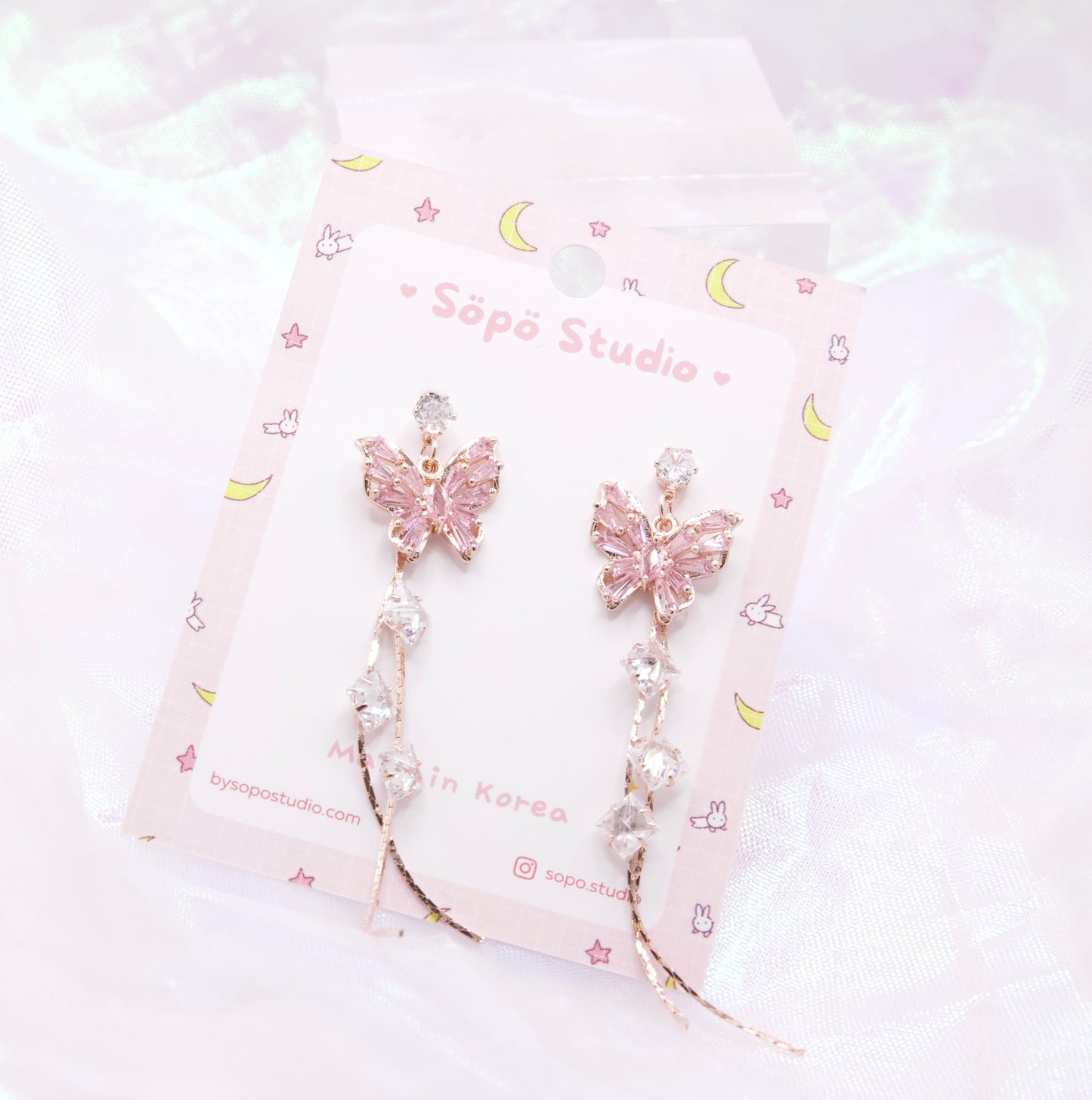 Crustal Butterfly Pink Purple Elegant Dangle Korean Earrings - 2 colors