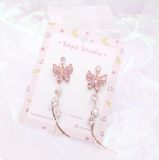 Crustal Butterfly Pink Purple Elegant Dangle Korean Earrings - 2 colors