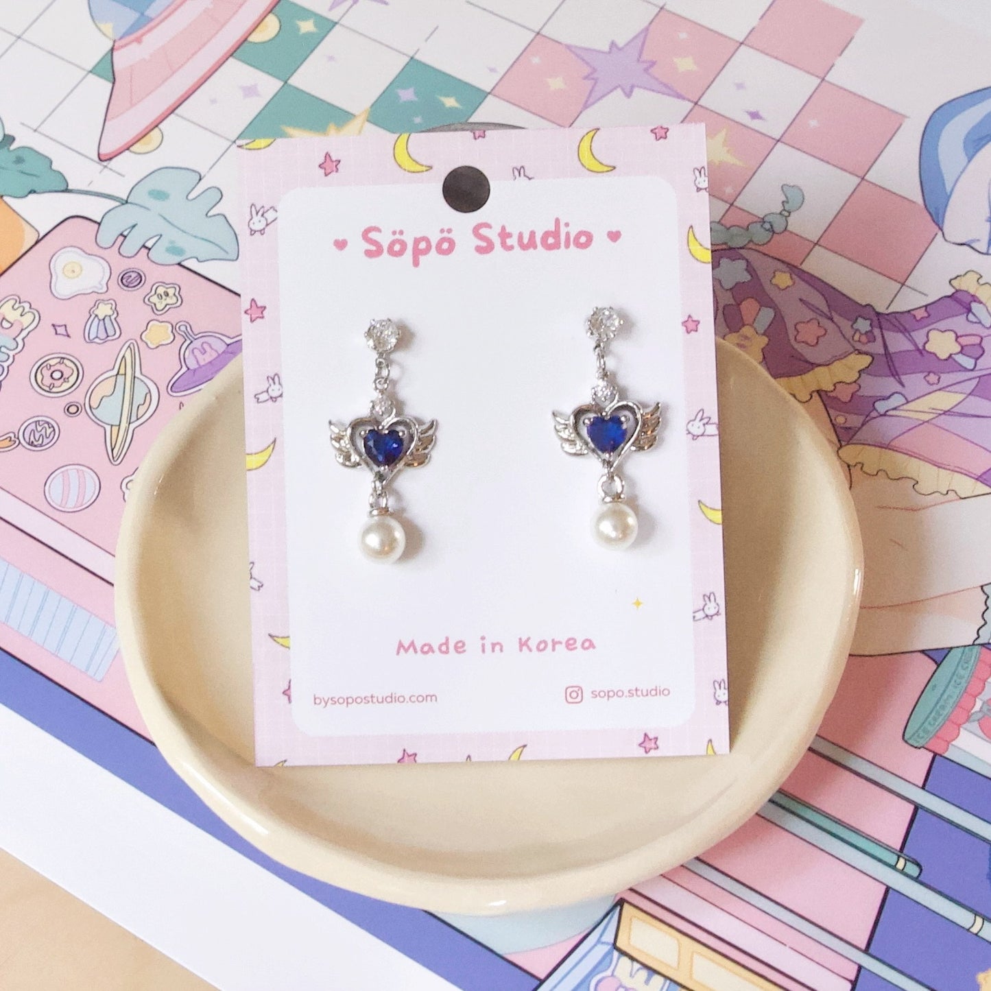 Holic Angel Stone Dangle Earrings - 2 colors
