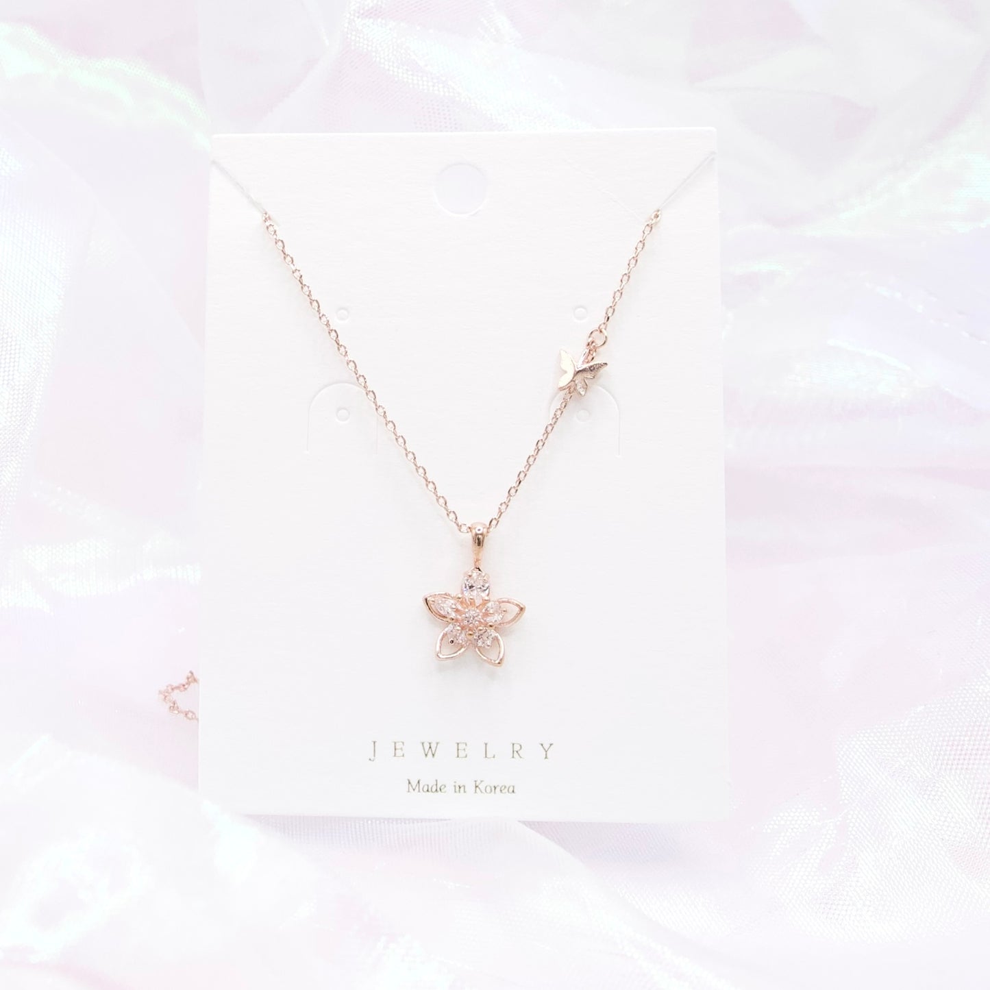 Crystal Flower Pendant Necklace - Made in Korea