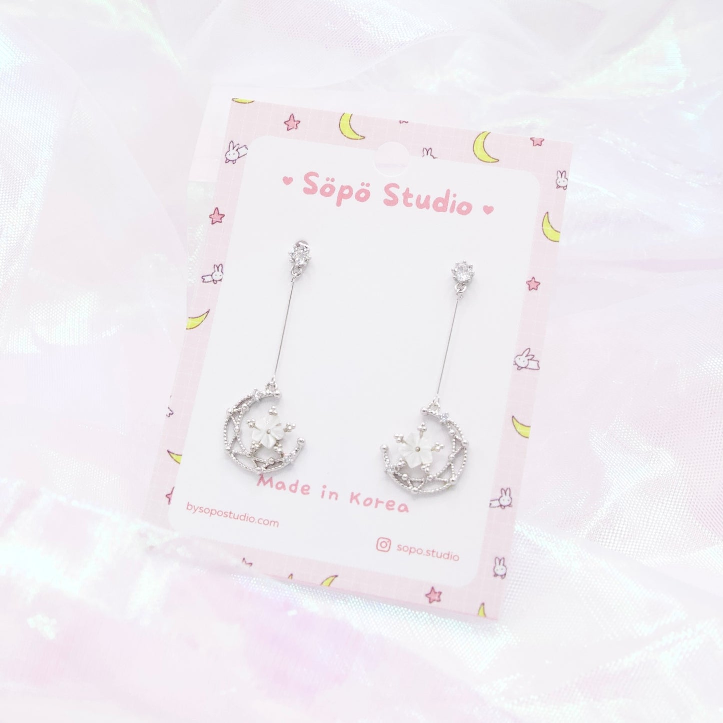 Moon Floral Elegant Dangle Earrings