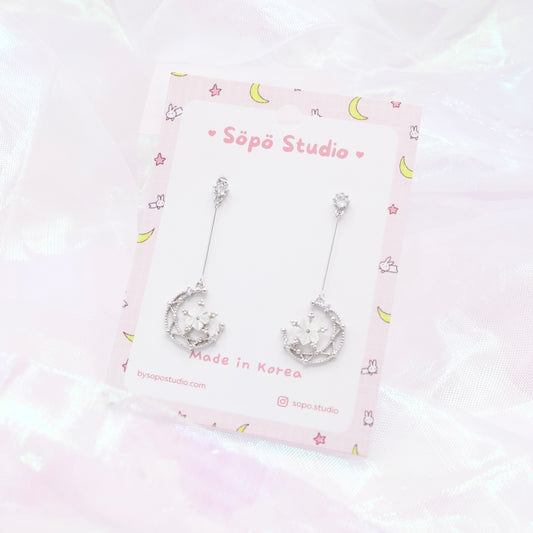 Moon Floral Elegant Dangle Earrings