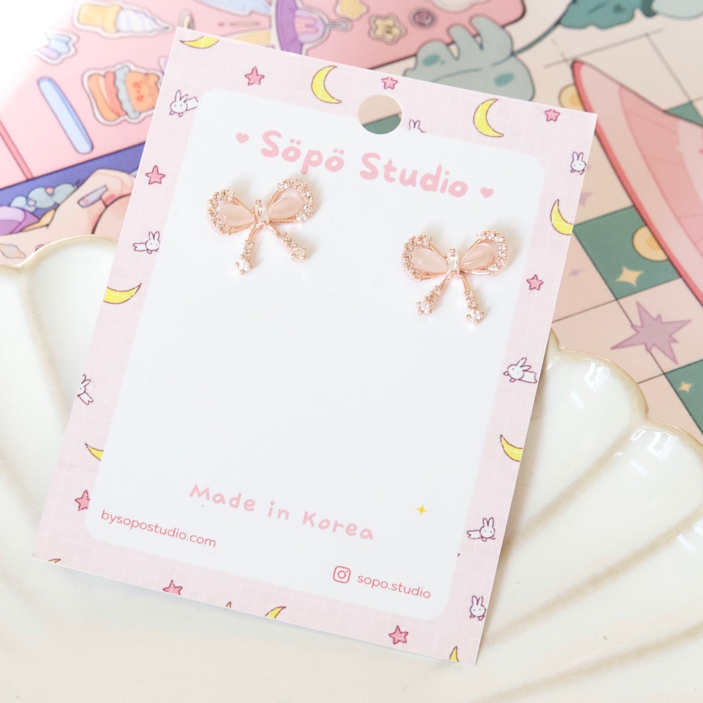 Cute Crystal Ribbon Elegant Studs Korean Earrings - 2 colors