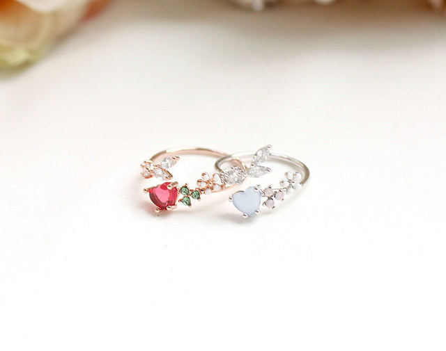 Korean Love Petit Heart Flower Dainty Rings - 3 colors