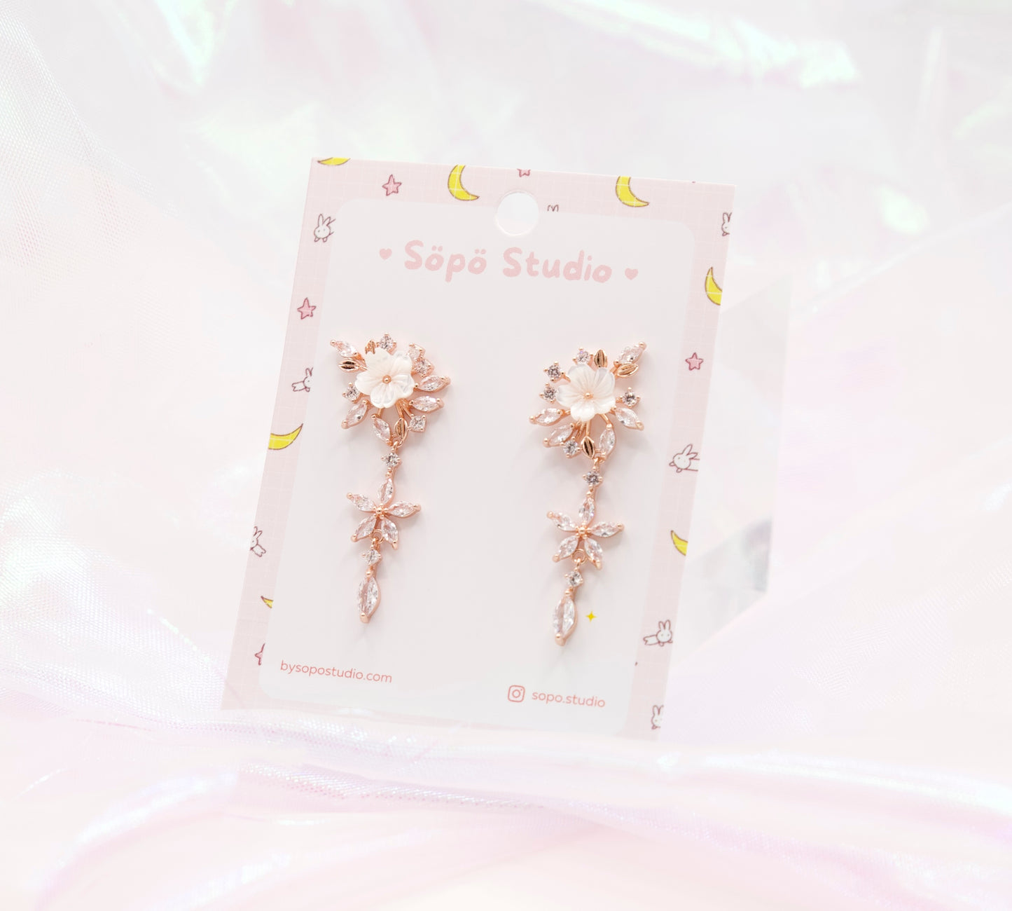 Mother of pearl Sakura Flower Chain Drop Earrings