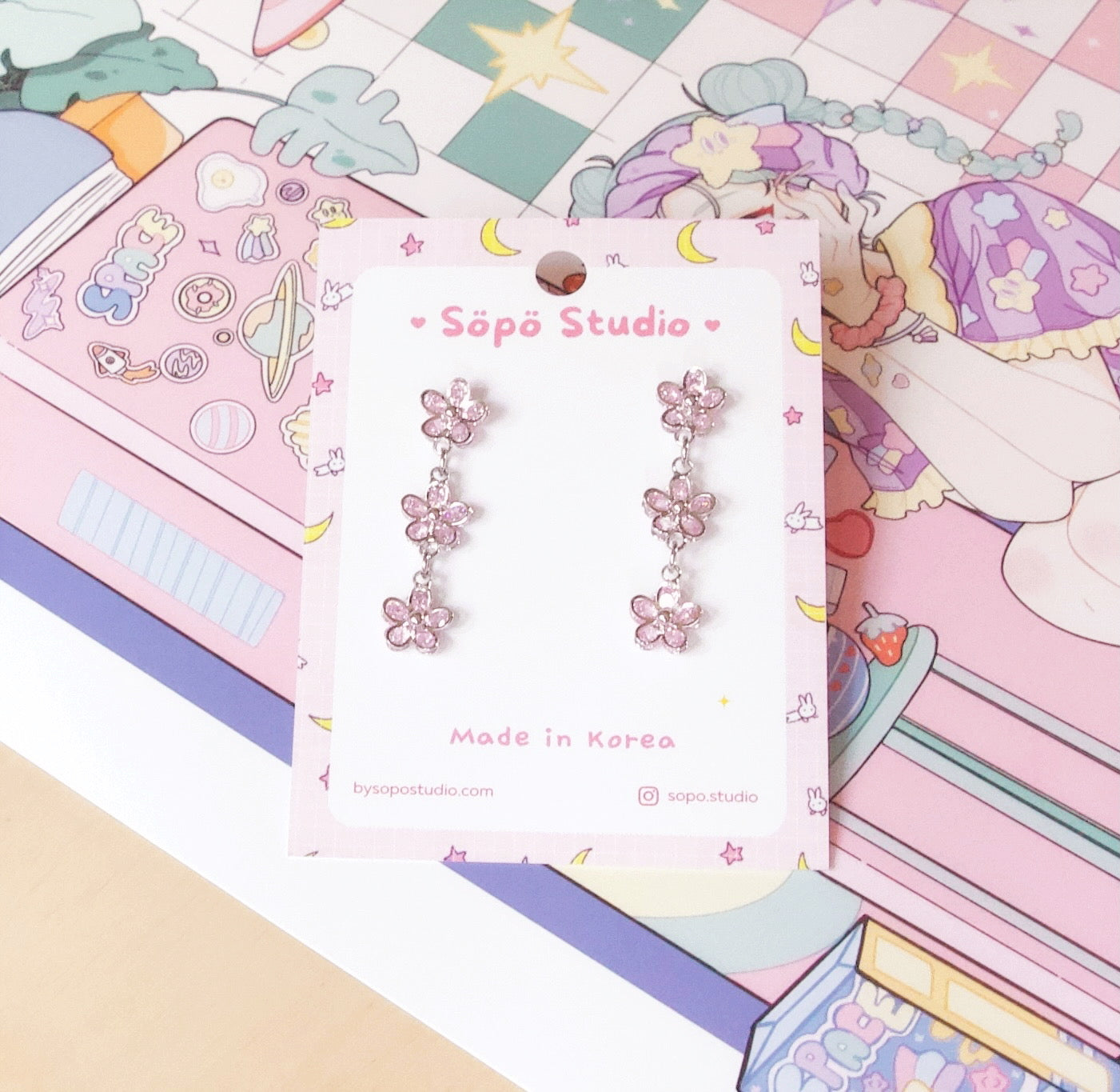 Dainty Petit Sakura Pastel Pink Korean Earrings