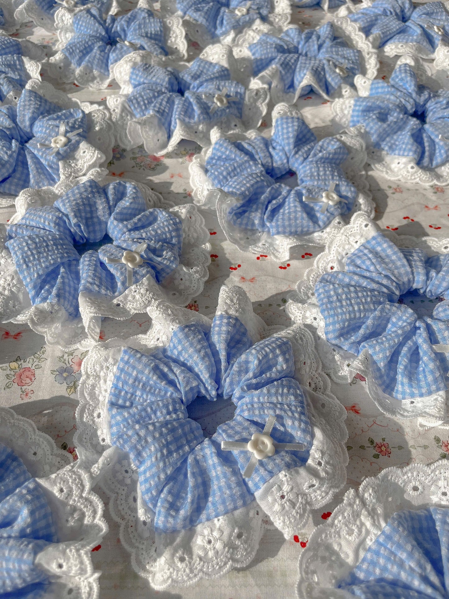 Dreamy Blue Summer Cotton Lace Scrunchie