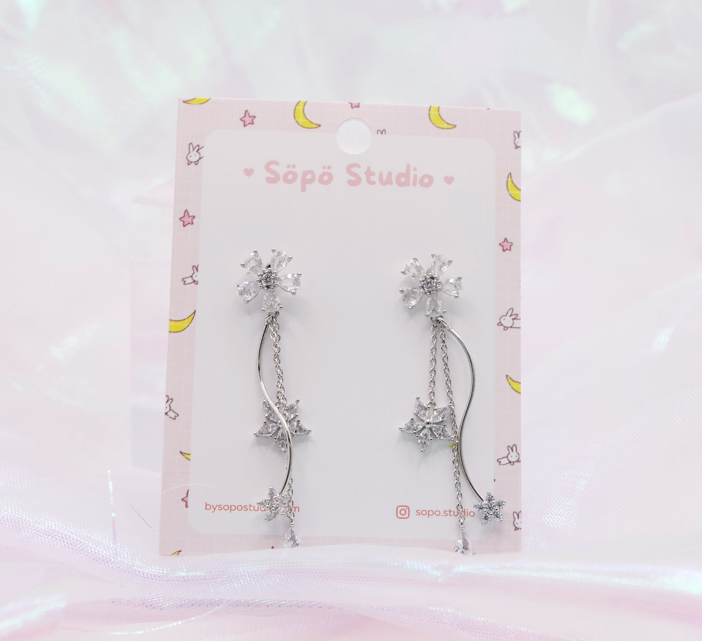 Crystal Flower Drop Dainty Dangle Korean Earrings