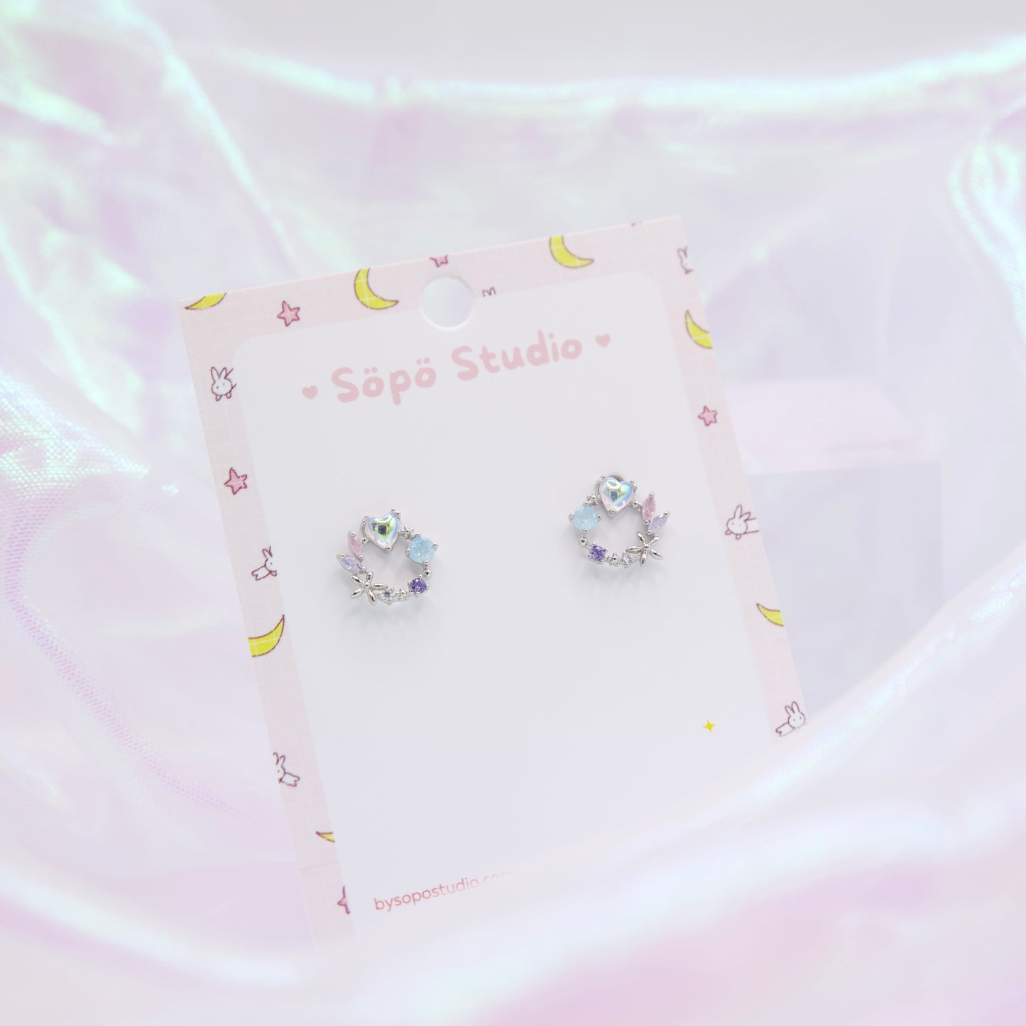 Korean Flower Heart Wreath Cute Studs Earrings