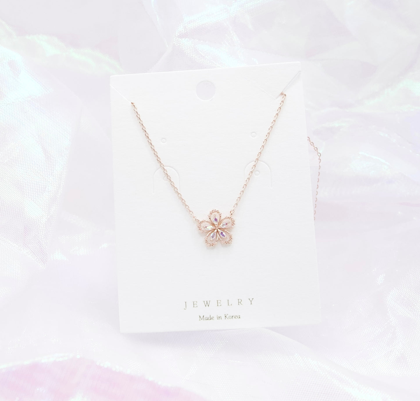 Glass Crystal Flower Pendant Necklace - Made in Korea