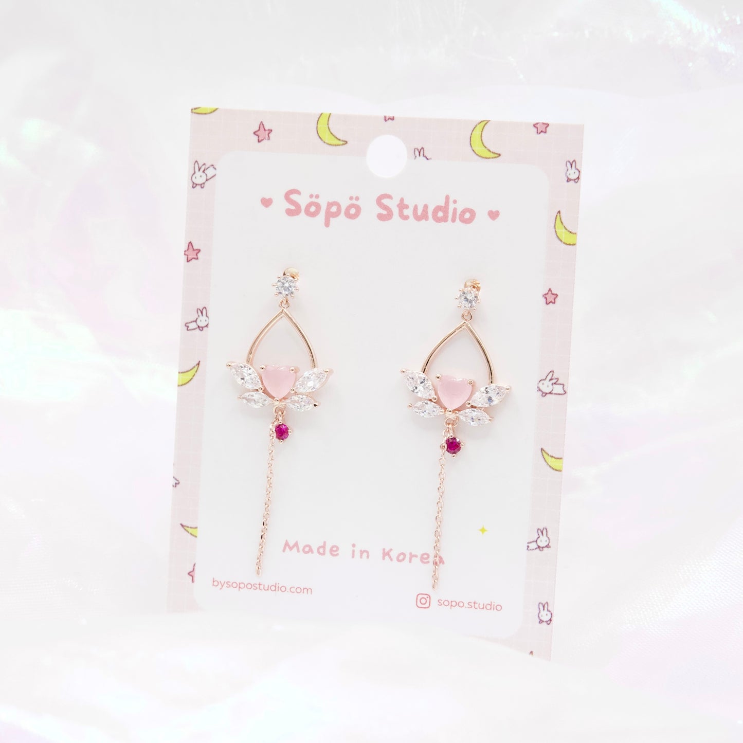 Cute Heart Stone Angel Dangle Korean Dainty Style Earrings - 2 colors