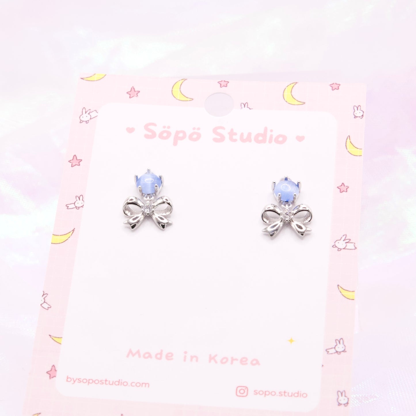 Cute Stone Ribbon Stud Korean Earrings - 2 colors