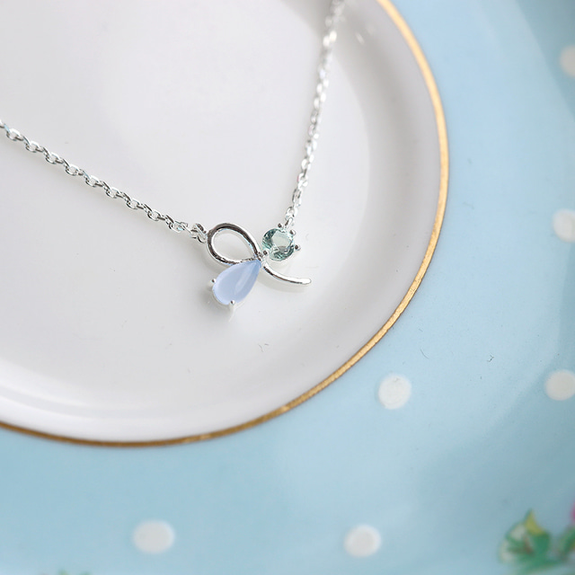 Silver 925 Crystal Ribbon Elegant Korean Necklace