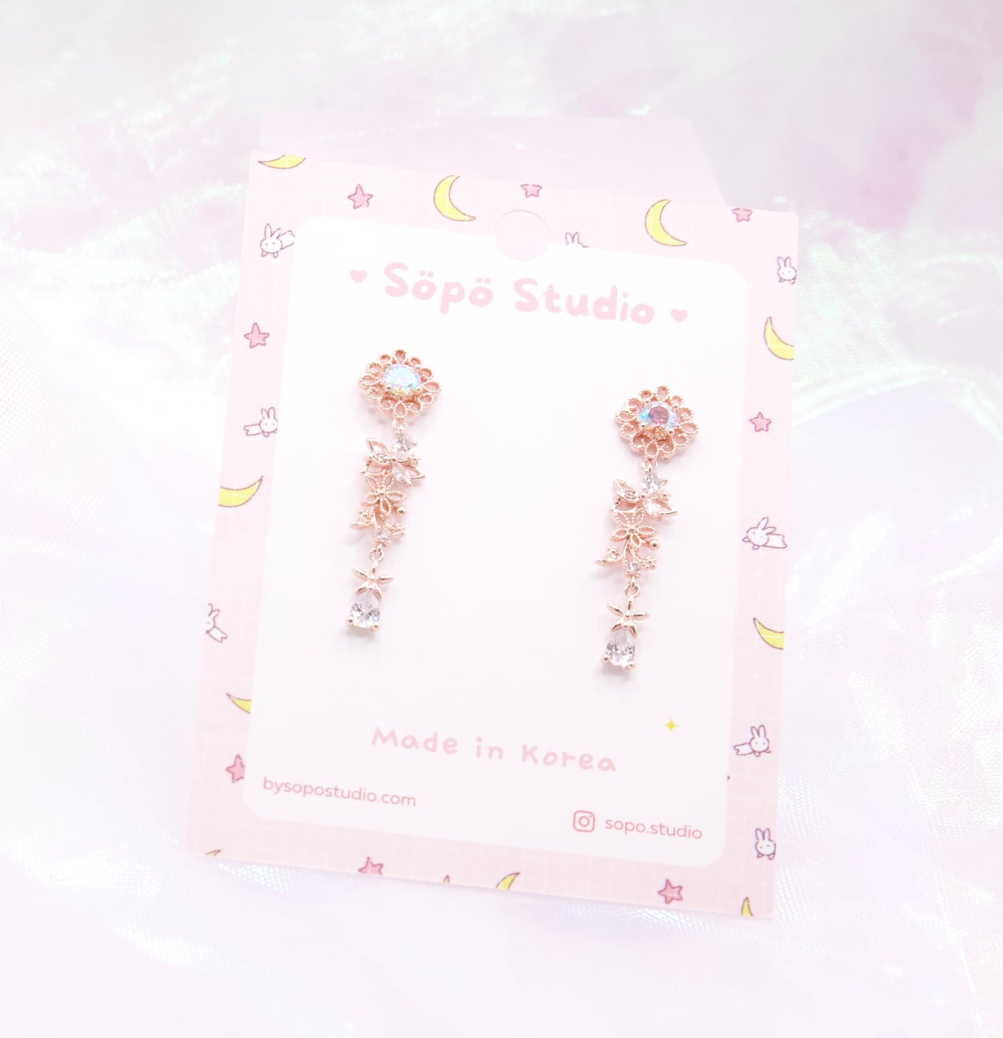 Sun Flower Dainty Style Chain Drop Korean Earrings