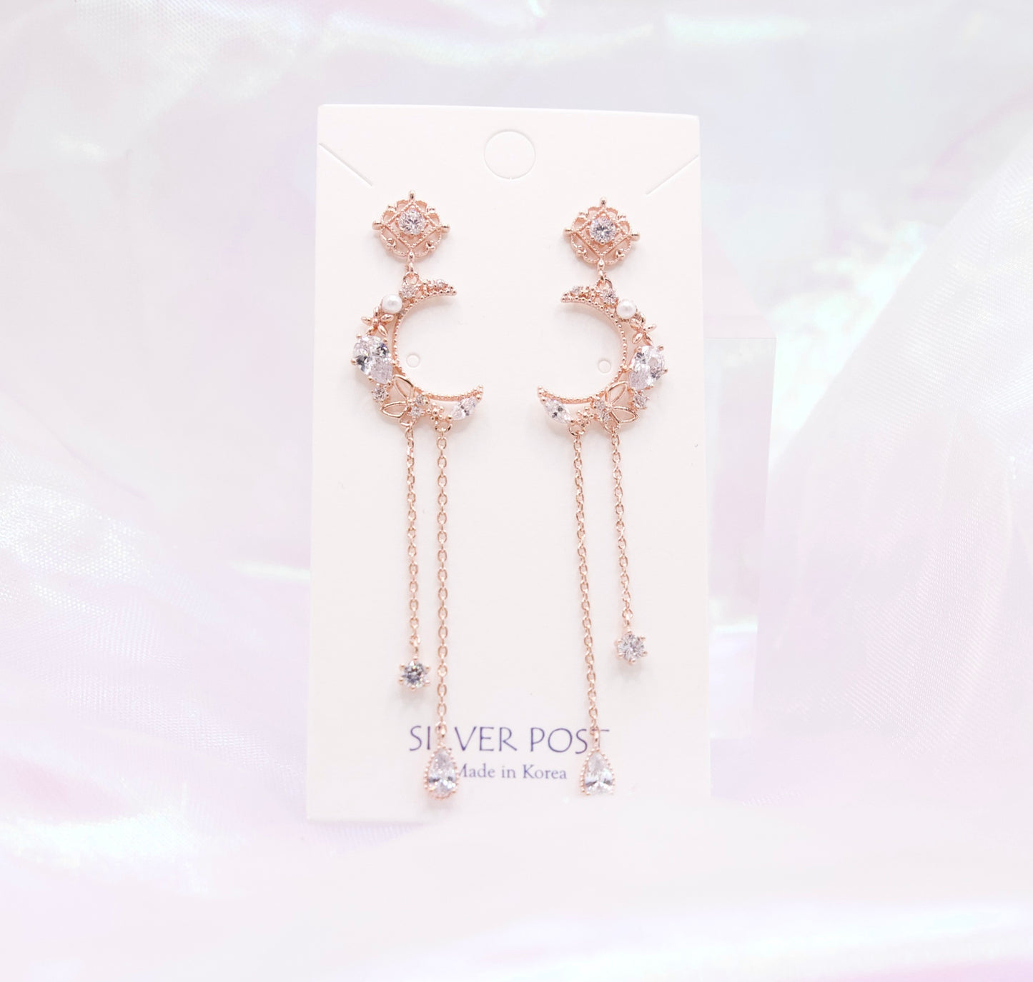Korean Crescent Moon Crystal Drop Dangle Earrings