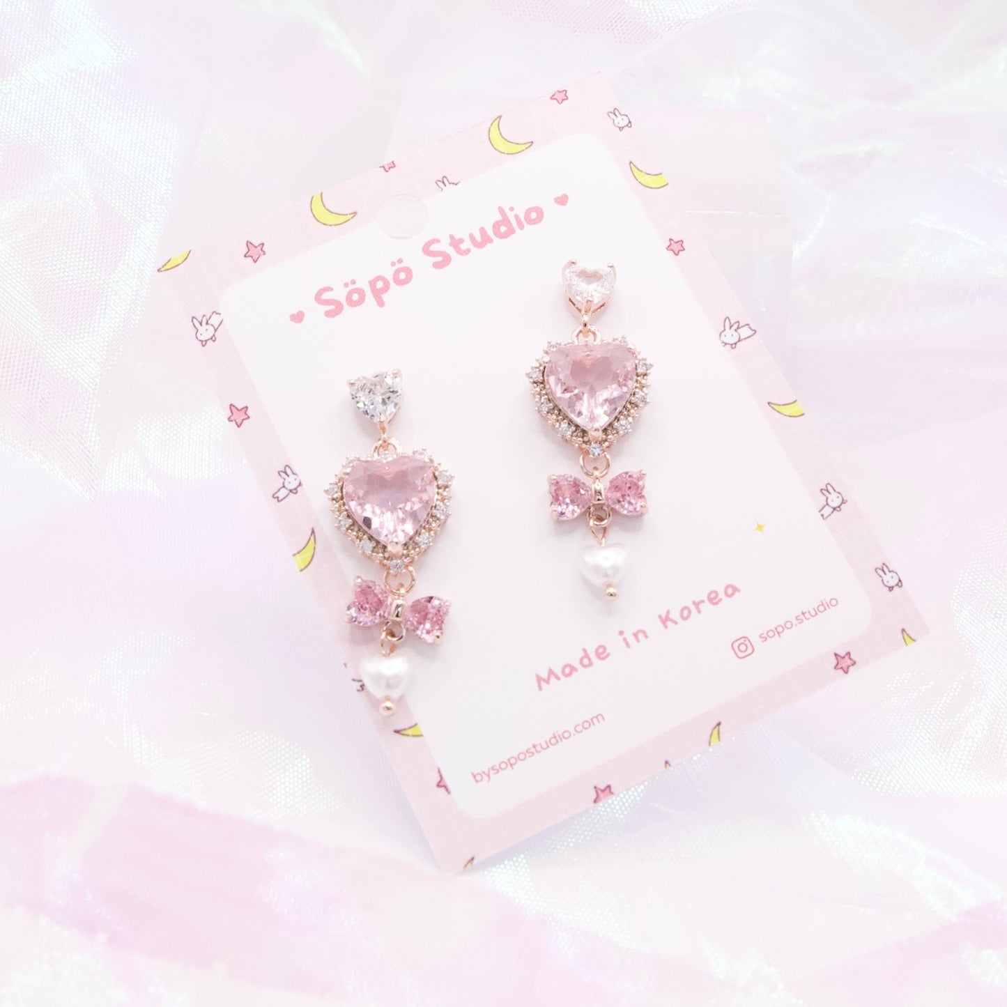 Princess Heart Pearl Drop Dangle Korean Earrings